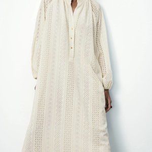 NWT ZARA OFF WHITE EMBROIDERY MAXI DRESS M